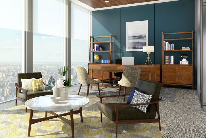VMAD rendering of an office space outfitted with its collection of office furniture