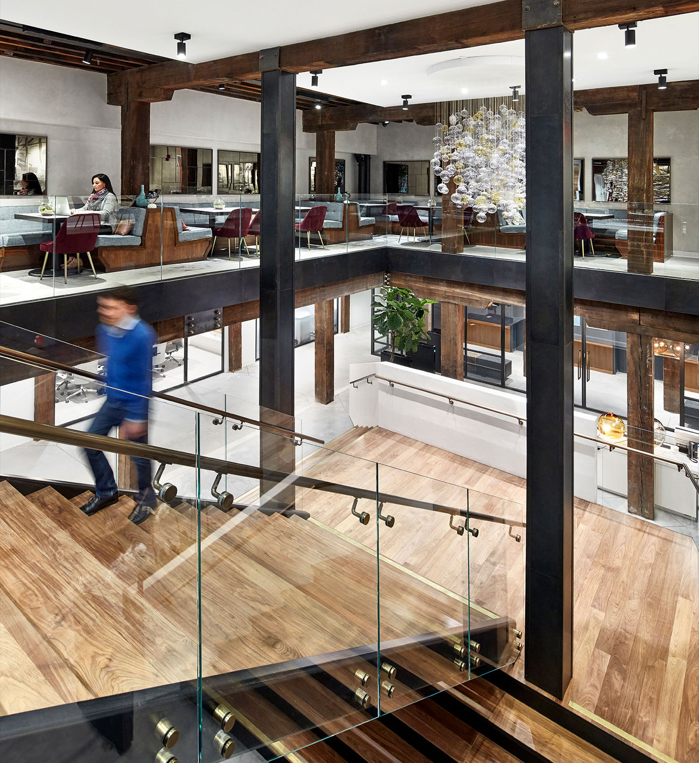 The grand central staircase at West Elm's Headquarters in DUMBO Brooklyn.