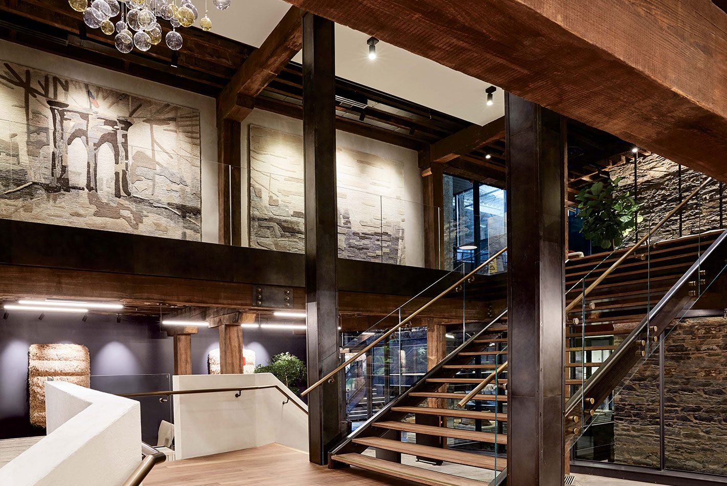 The grand central staircase at West Elm's Headquarters in DUMBO Brooklyn.