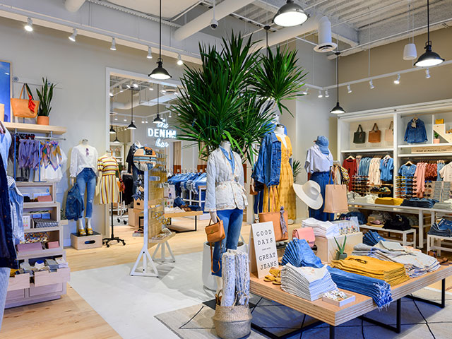 The women's department at Madewell features a collection of indigo-hued clothing and accessories