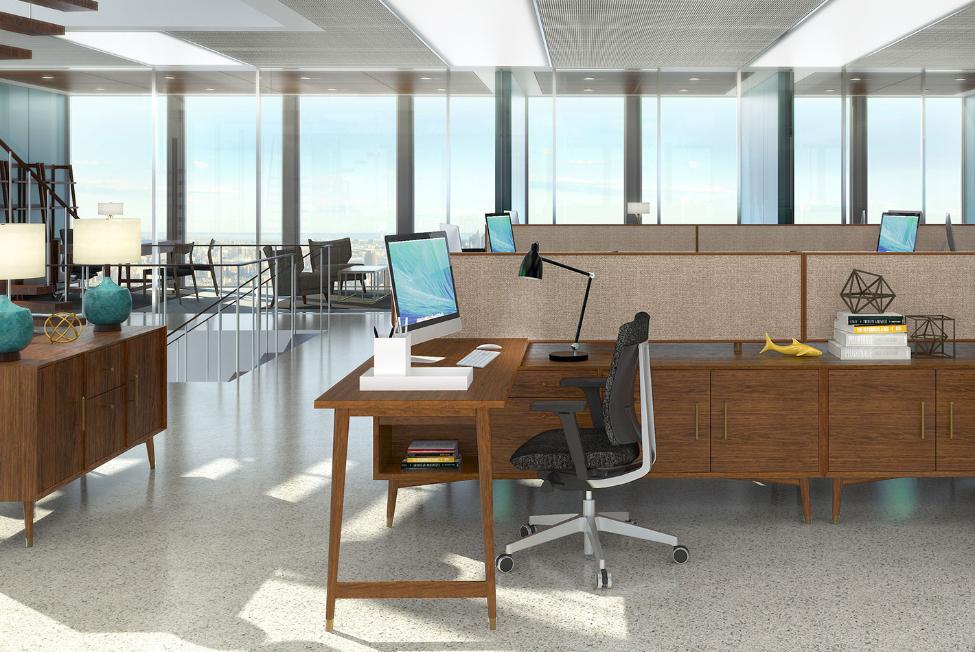 VMAD rendering of an office space outfitted with its collection of office furniture